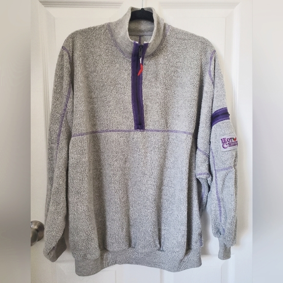 Hot Chillys Grey Fleece Sweater Purple Top Stitching Women's Size Large - Picture 1 of 1